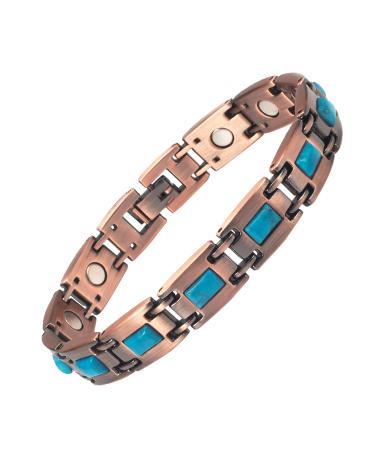 EnerCoppeX Copper Magnetic Bracelet for Women - Turquoise Jewelry with 3500 Gauss Magnet (COB-0168)