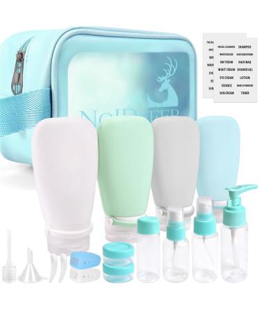 Noideeer 18 pieces silicone travel bottles set aircraft approval for travel bottles for filling suitable for shampoo lotion hair rinsing shower gel with label and transparent cultural bag Blue