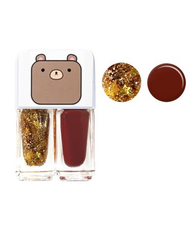 Glitter Red Nail Polish Set 2 In 1 Autumn Quick Dry Breathable Nail Varnish Shinny Sparkling No Need UV/LED Lamp Peel off Long Lasting Non-toxic Water Based Formula for Christmas Home DIY Nail Art
