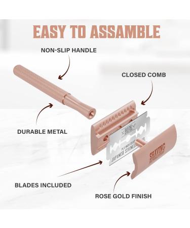 Viking Revolution Rose Gold Double Edge Safety Razor for Women - Stainless Steel Reusable Razor with 10 Blades - Buy Online on SooperMarket.com