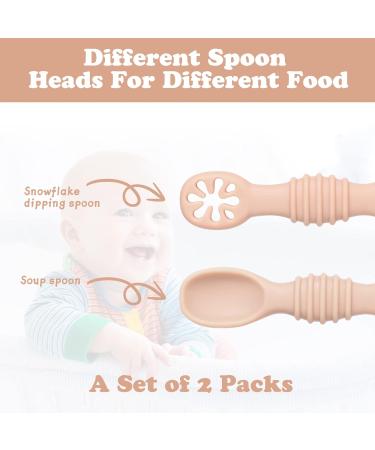 Vicloon Baby Fork and Spoon Set - 2Pcs Silicone Baby Weaning Spoon Set for Self Feeding - Easy Grip Toddler Cutlery Kit - Soft Infant Toddler Spoon in Orange - Buy Online on SooperMarket.com
