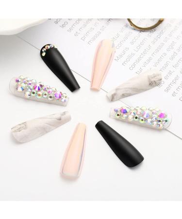 Aksod Glossy Ombre Extra Long Marble Press on Nails - Black Crystal 3D Bling Square Coffin Fake Nails - Full Coverage Acrylic Ballerina False Nails - Perfect for Parties - Women and Girls (Black Crystal) - Buy Online on SooperMarket.com