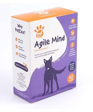 PetExx Agile Mind - senior senile cat and dog supplement with Omega 3 CoQ10 Gingko Biloba Vitamin B6 Vitamin B12 Vitamin D3 & Vitamin E - UK manufactured