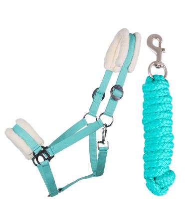 QHP halter set beginner faux fur padding halter + lead rope snap hook (Shetty turquoise) Shetty turquoise