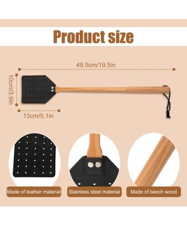 Peutier 2Stk Leather Fly Swatter - 49.5cm Durable Wooden Handle for Indoor & Outdoor Use | Black & Brown - Buy Online on SooperMarket.com
