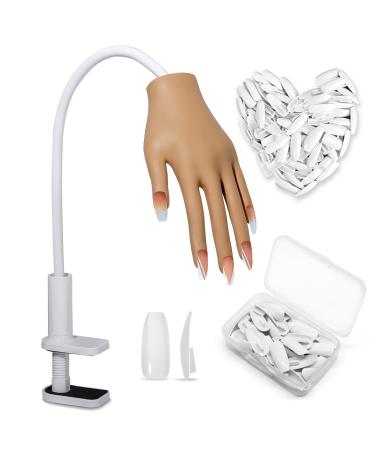 Practice Hand for Acrylic Nails, Nail Tips Never Fall Off Nail Hand Practice,Fingers Never Break Fake Nail Hand for Nail Practice,Flexible Movable Practice Nail Hand for Practicing Nail Supplies 1PC Practice Hand with 100PCS White Nail Tips