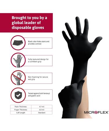 Microflex MidKnight MK-296 Black XL Nitrile Gloves - Pack of 100 | Ideal for Automotive & Law Enforcement | Full Texture | Disposable - Buy Online on SooperMarket.com