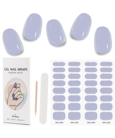 Kalolary 32PCS Cured Gel Nail Polish Strips Adhesive Full Wrap Gel Nail Art Sticker Waterproof Gel Nail Wrap Stickers with Nail File and Stick(UV/LED Lamp Required) (Light Purple)