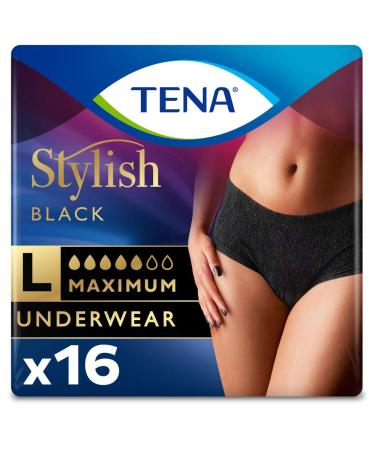 Tena Stylish Black underwear maximum Absorbency Large 16 Count L (16 Count)