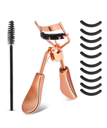 WLLHYF Eyelash Curler Kit Metal Eye Lashes Curler Professional Makeup Tool with Built-in Comb Eye with 10 Replacement Refill Pads Get Dramatically Curled Eyelashes for Women Girl (Rose Gold)