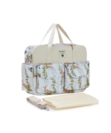 SONARIN Stylish Large Capacity Baby Nappy Changing Tote Bag Waterproof Baby Changing Bag Satchel Messenger Bag Portable Travel Diaper Bag with Shoulder Strap & Changing Mat Deer