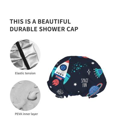 Moslion Space Shower Cap - Cute Cartoon Universe Design for Women | Reusable Double Layer Hair Cover for All Hair Lengths - Buy Online on SooperMarket.com