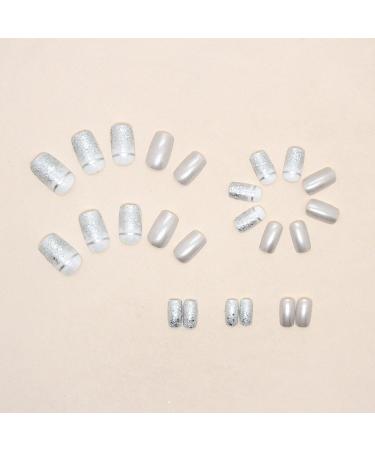 24pcs Square False Nails Short for Women Stick on Nails Silver Glitter Press on Nails French False Nails Removable Glue-on Nails Fake Nails Women Girls Nail Art Accessories 0220Y99 - Buy Online on SooperMarket.com