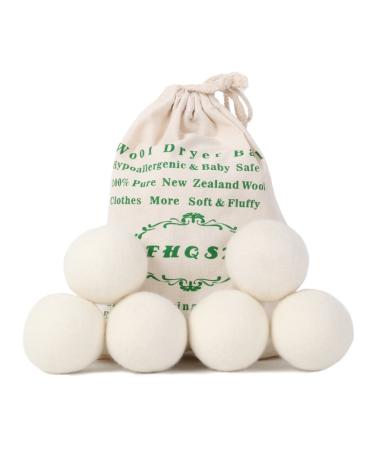 FHQSX Wool Dryer Balls Organic XL 6-Pack, Reusable Natural Fabric Softener, Reduces Wrinkles,Dryer Sheets Alternative White