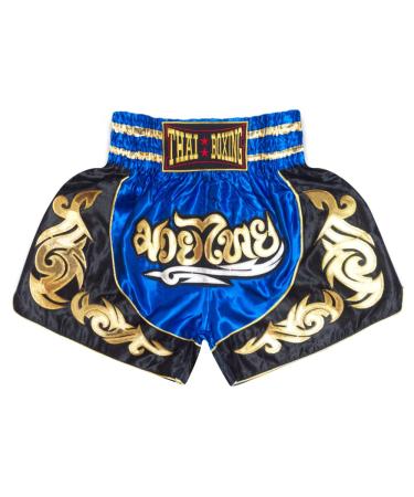 SIAMKICK Classic Muay Thai Shorts for Men Women Boxing Kickboxing High Grade MMA Fight Clothing Training Workout Trunk Large Blue Bodhi