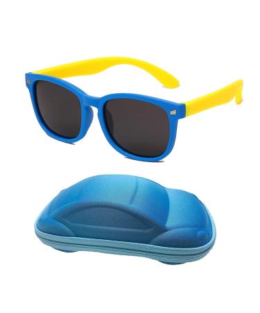 YAMEIZE Child Cute Anti Blue Light Glass Rubber Flexible Glasses for Boys Girls Age 3-10 Blue Yellow Grey