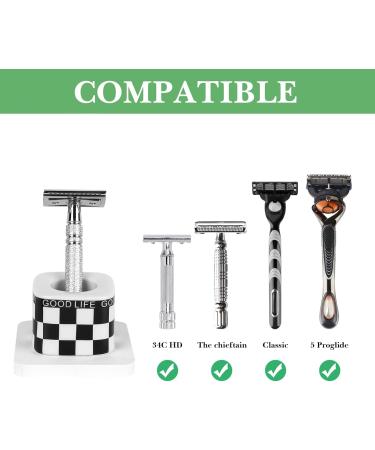 Linkida 2-Pack Ceramic Razor Plane Stand & Diatomite Mat | Men's Double Edge Safety Razor Holder | Compatible with Vikings & Merkur - Black & White Checked - Buy Online on SooperMarket.com