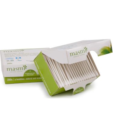 Masmi Vegan Organic Cotton Buds Compressed Paper 100% Biodegradable Non-Chlorine Bleached (200)