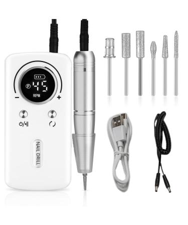 1 Set Electric Nail Drill 45000RPM Nail Drill Kit Rechargeable Portable Nail Drill Professional for Acrylic Nails with 6 Nail Drill Bits Electric Nail File for Manicure Pedicure Nail Drill Kit