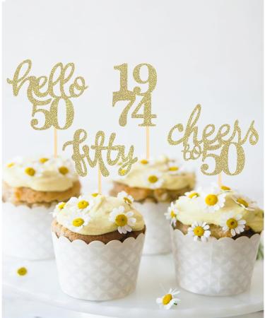 24 Pcs Glitter 50th Birthday Cupcake Toppers for Celebrating Fifty Years Old Birthday Party Decorations (Gold) - Buy Online on SooperMarket.com