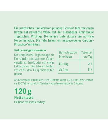 Purapep Comfort Cat Tabs - Natural Sedative with Tryptophan Calcium & B Vitamins for Stress Relief | 120g - Delicious Poultry Flavor - Buy Online on SooperMarket.com