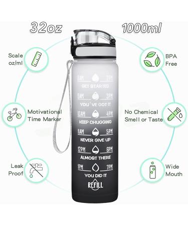 Enerbone 32oz Leakproof BPA-Free Water Bottle with Motivational Times & Straw - Gray-Black - Buy Online on SooperMarket.com