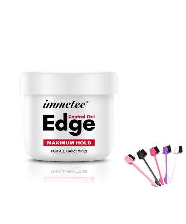 immetee Instant Control Edge Control Gel Long Lasting 4C Extreme Hold Braiding Gel Strong Hold Stylings Wax Non-greasy Smoother Edge (100g+Brush) (Edge Control Gel)