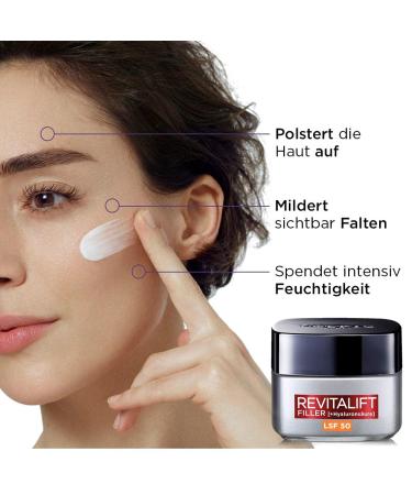 L'Or al Paris Hyaluron Daily Cream SPF 50 - Anti-Aging Facial Care with Hyaluronic Acid | Revitalift Filler (50 ml) - Moisturizing & Anti-Wrinkle Effect - Buy Online on SooperMarket.com