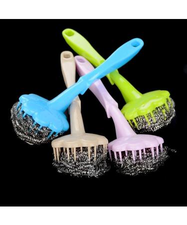 UTENEW Stainless Steel Wool Scourer Sponges Scrubbers Scouring Pads with Handle 2 Pack for Kitchen Bathroom - Buy Online on SooperMarket.com