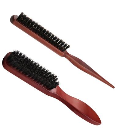 Sularpek Boar Bristle Brush Teasing Hair Brush Boar Bristle Hair Brush Tail Comb Hair Brushes with Boar Bristles Sleek Bun Brush Soft Natural Bristles for Hair and Beard Styling 2 Pack