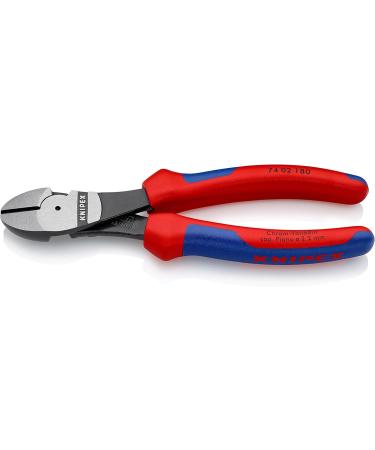 Knipex High Leverage Diagonal Cutter black atramentized with multi-component grips 180 mm (self-service card/blister) 74 02 180 SB Multi-component Grips Blue/Red 180 mm atramentized on self-service card