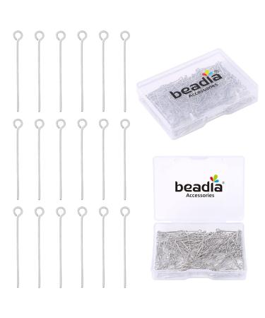 BEADIA Platinum Plated Open Eye Pins Non Tarnish 20mm 200pcs for Jewelry Making Findings Open Eye Pins Platinum 20x0.7mm