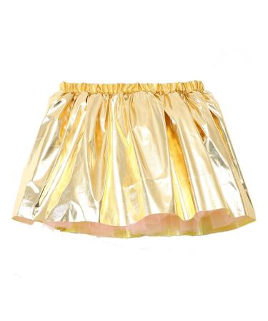 Ksjehw ladies shiny fold skirt liquid metallic rock mini skaters rock elastic rave party rock dance performance costume for women and girls (gold)
