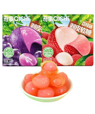 Peeled fruit juice gummies 108g/box lychee mango grape flavored soft candy delicious fudge chewing candy healthy candy wedding candies casual desserts dim sum snacks gift pack (Mixed Flavors 8box) Mixed Flavors 8box