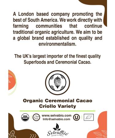Organic Ceremonial Grade Cacao 100% Raw and Pure Cocoa Criollo Variety From The Ashaninka Nomatsigenga Tribes and Farmers located in Satipo in the central rainforest of Peru. 1000g (1Kg) 1.00 kg (Pack of 1) - Buy Online on SooperMarket.com