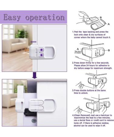 DHinkyoung 4 Pcs Safe Cupboard Locks Update Child Proof Drawer Locks Dual-Button Baby Proofing Corner Locks with Strong Adhesive for Cabinet Cupboard Drawer Refrigerator Oven Trash Toilet - Buy Online on SooperMarket.com