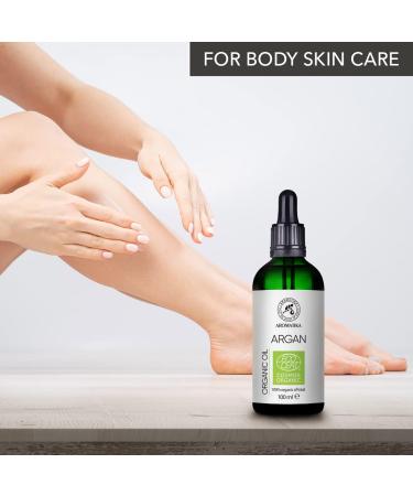 Argan Oil Organic 100ml - Argania Spinosa - Argan Oil - Cold Pressed - 100% Natural - Argan Oil in Light Protection Glass Bottle - Skin Care - Hair Care - Organic Oil for Hair and Skin - Beauty - Buy Online on SooperMarket.com