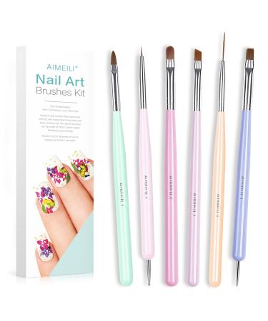AIMEILI 6 Pieces Nail Art Brush Gel Nail Polish Nail Art Design Painting Tools Set Single