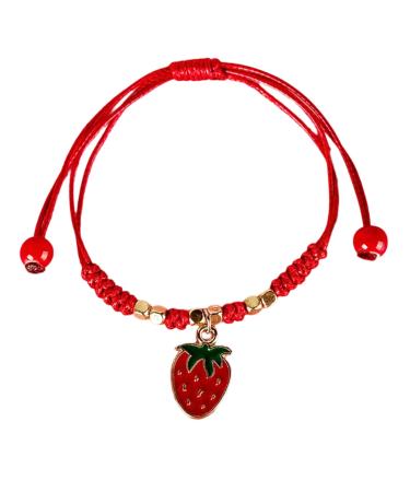 Oralgos set with 2 cute handmade bracelets elegant strawberry/cherry pendant bracelets woven hand rope for friend couple