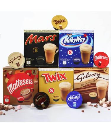 Mars Hot Chocolate Pods - Dolce Gusto Compatible Pods - Galaxy Mars Twix Milky Way & Maltesers - 40 Pods (8 x 5)