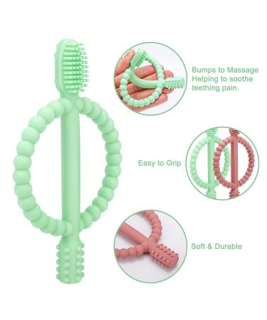 Buy BPA-Free Baby Biting Toys - 2 Pack Silicone Teething Rings for Kids Gum Massage - Bright Green & Caramel - Buy Online on SooperMarket.com