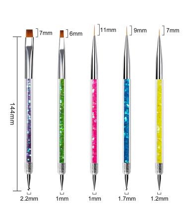 Sularpek 5 Pcs Double Ended Nail Design Brushes - Nail Art Point Drill Drawing Kit in Purple, Green, Pink, Blue, Yellow - Buy Online on SooperMarket.com
