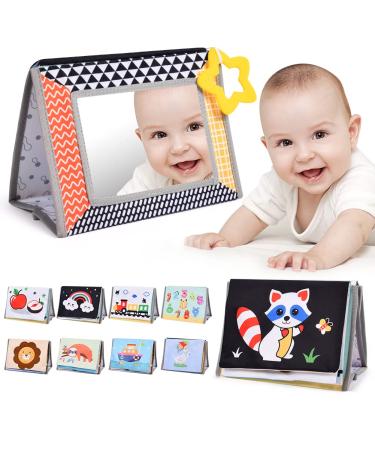 Aolso baby mirror with a crackling book toys 0-9 months foldable perception learning toys for newborns gifts for baby lion