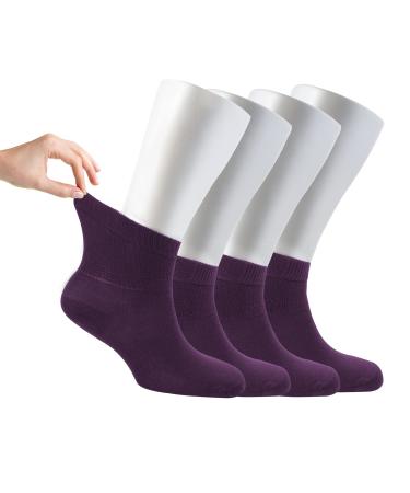Cosyfeel Women Loose Diabetic Socks | 4-Pack Neuropathy Ankle Socks for Ladies | Super Soft Eco-Friendly Bamboo Material | Durable with Seamless Toe | Multicolour Patterns | 4 Seasons 7-9 1/2 PURPLE