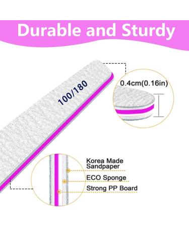 12pcs Professional 100/180 Grit Nail Files for Acrylic, Gel, Thick, and False Nails - Washable & Reusable Double-Sided Emery Board - Buy Online on SooperMarket.com