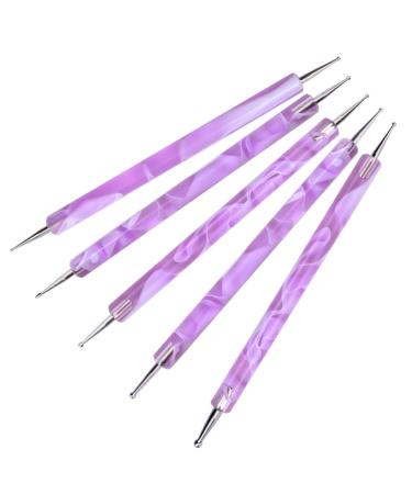 Jinlaili 5PCS Nail Dotting Pen Marbleizing Tool Set Dotting Painting Pen Polish Carving Tool Nail Polish Paint Manicure Dot Nail Art Tool Nail Design for Embossing Pattern Clay Sculpting (Purple)