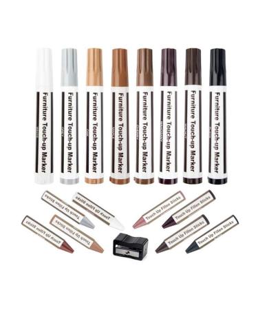 Furniture Repair Markers,17pcs Furniture Touch Up Pens for Wood Stains Scratches, 8 Colors Felt Tip Pens with Wax Stick and Sharpener,Black White Grey Mahogany Walnut Cherry Maple Oak 8 Colors/17pcs