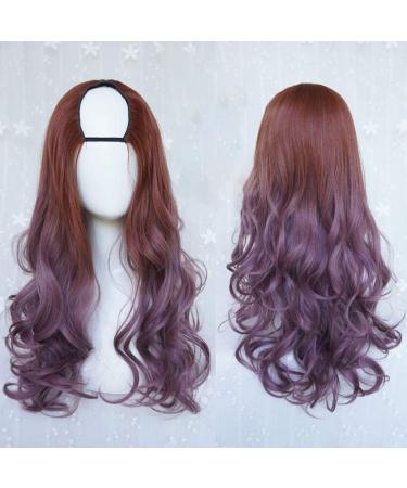 GJBXP Harajuku Fashion Long Wavy Curly Fluffy U-Shaped Wigs Heat Resistant Synthetic Fiber Ombre Mixed Dark Roots Hair for Girls 28inches/ 70cm M o