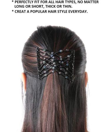 BORDSTRACT Magic Hair Comb Elastic Beaded Double Comb Hair Clip for Long Lasting Updo Popular Hairstyles (Black) Random - Buy Online on SooperMarket.com
