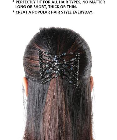 Salmue Hair Combs with Elastic by HairZing - Double Comb for Thick Hair - Magic Easy Beads - Stretchy Hairpin for Women & Girls - Black - Buy Online on SooperMarket.com